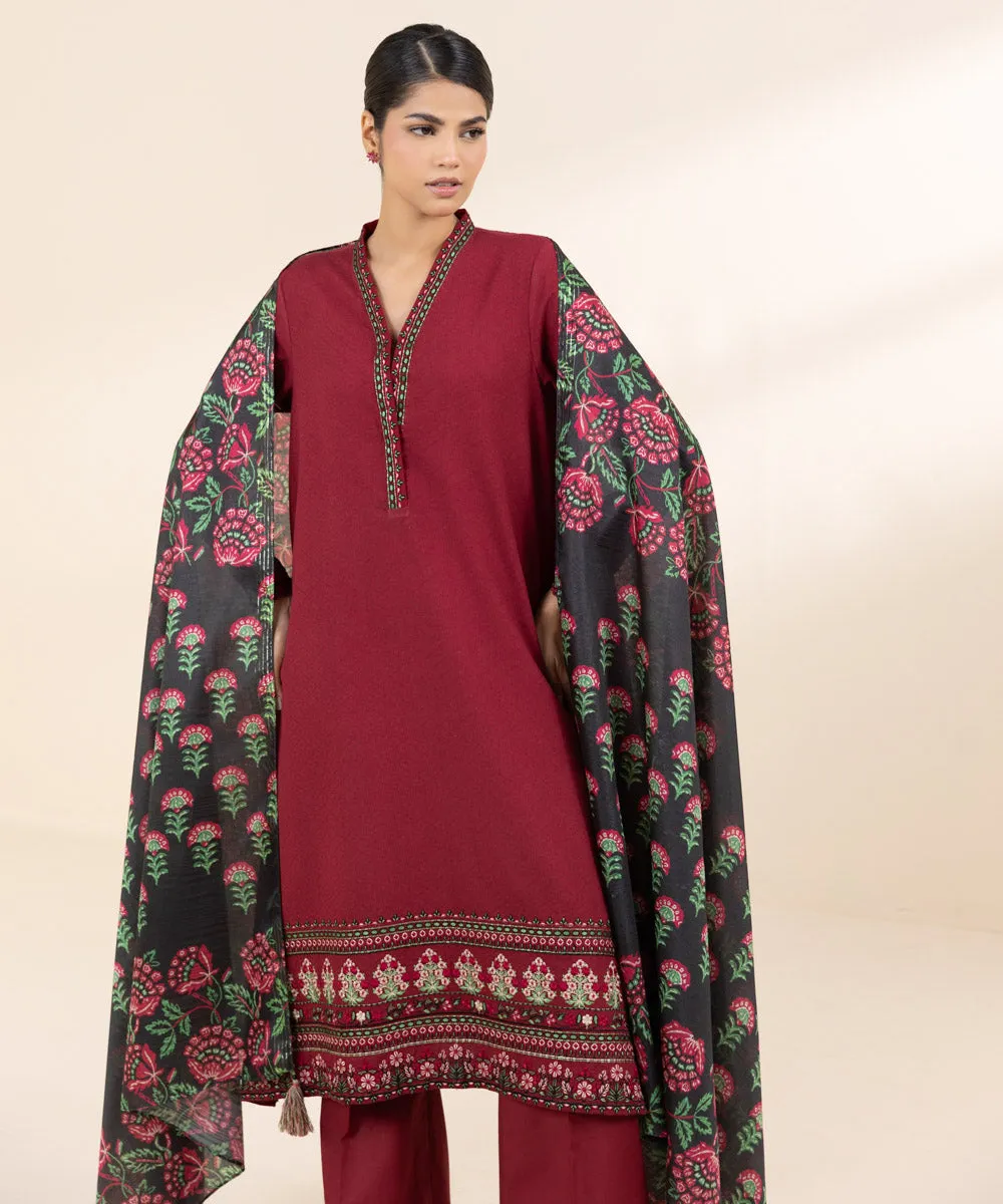 3 Piece - Embroidered Dobby Suit