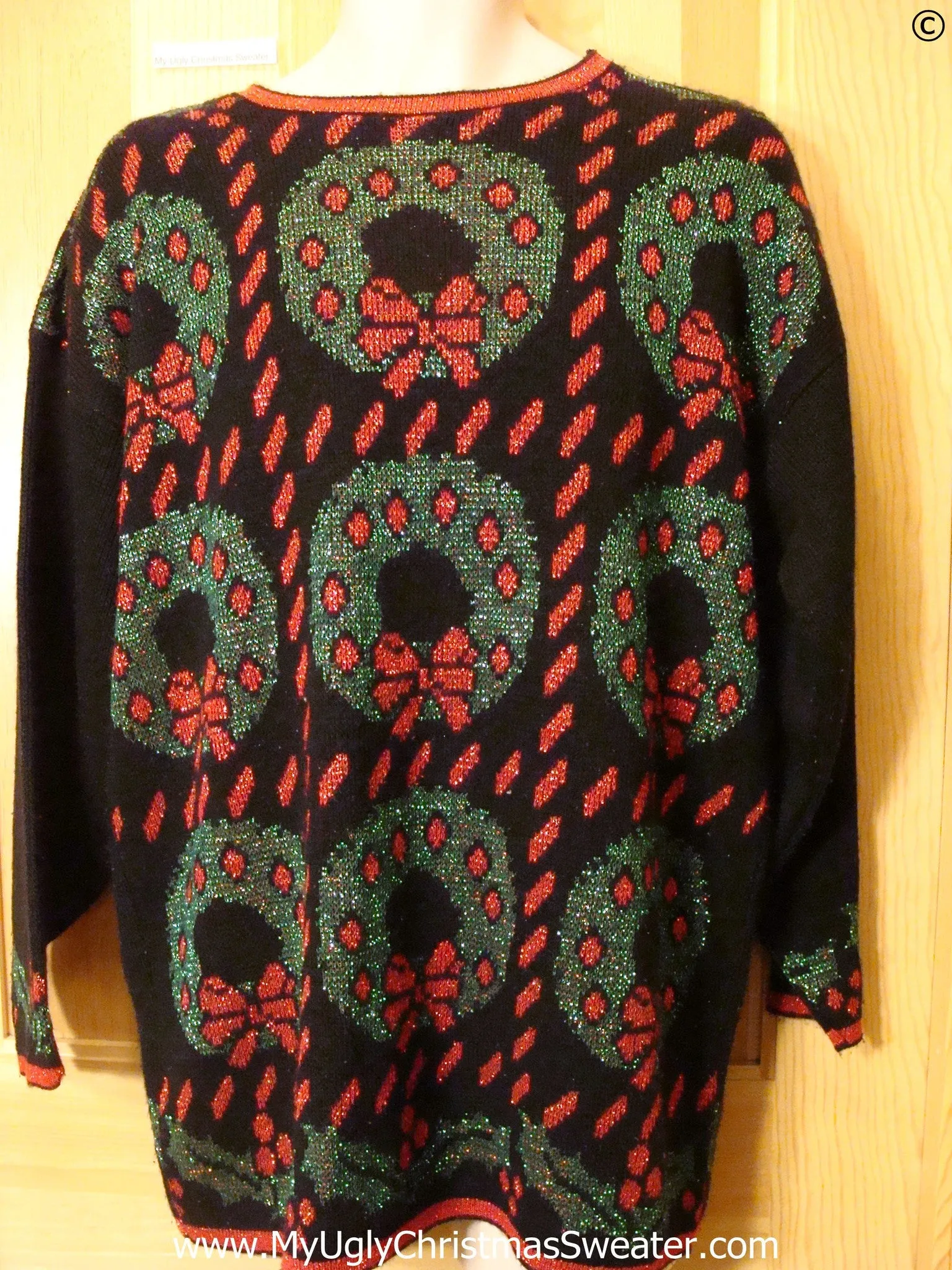 80s Best Christmas Sweater with Grid of Wreaths