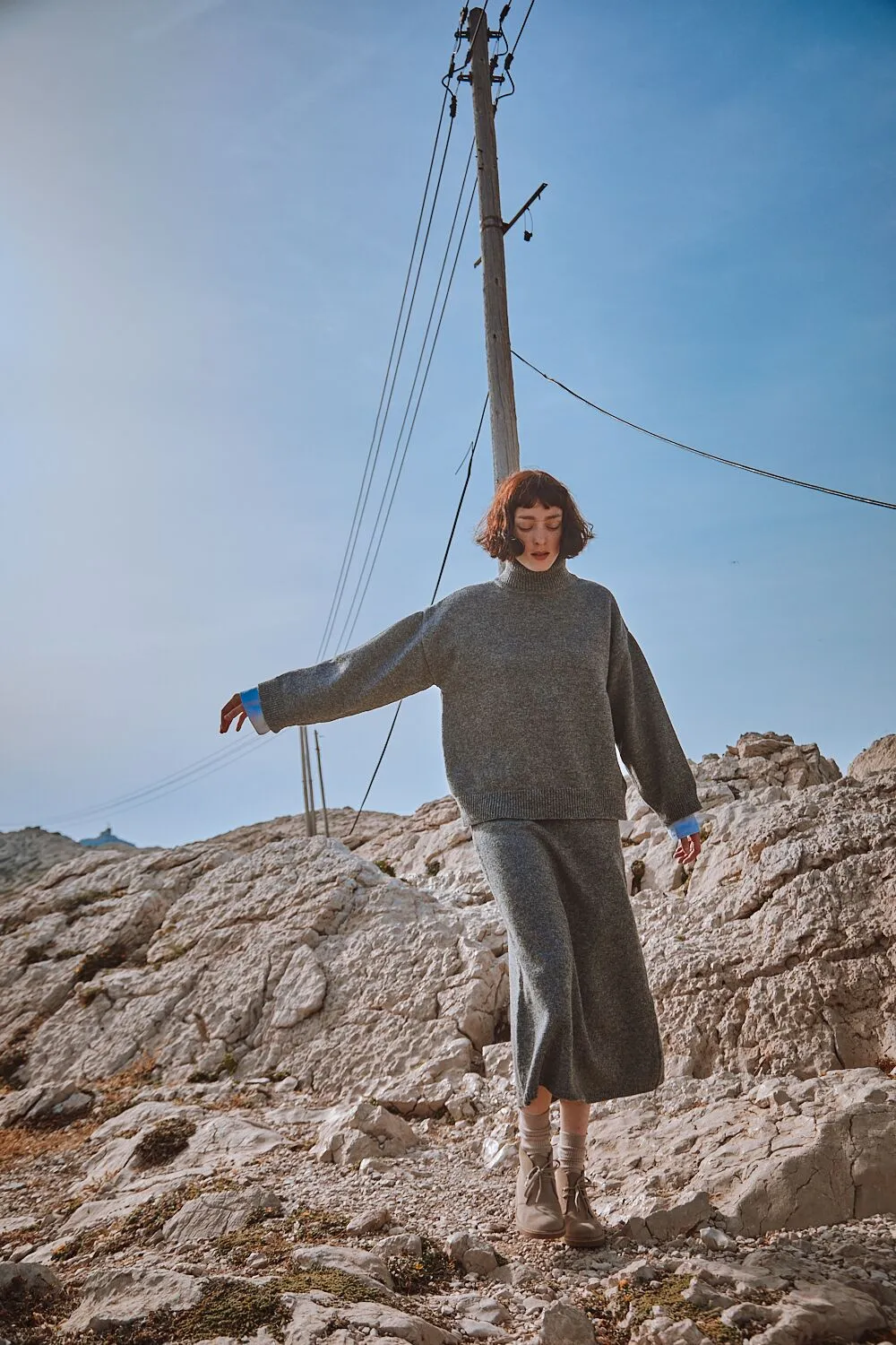 AUGUSTINE Flare Skirt in Merino Wool - Ash Grey