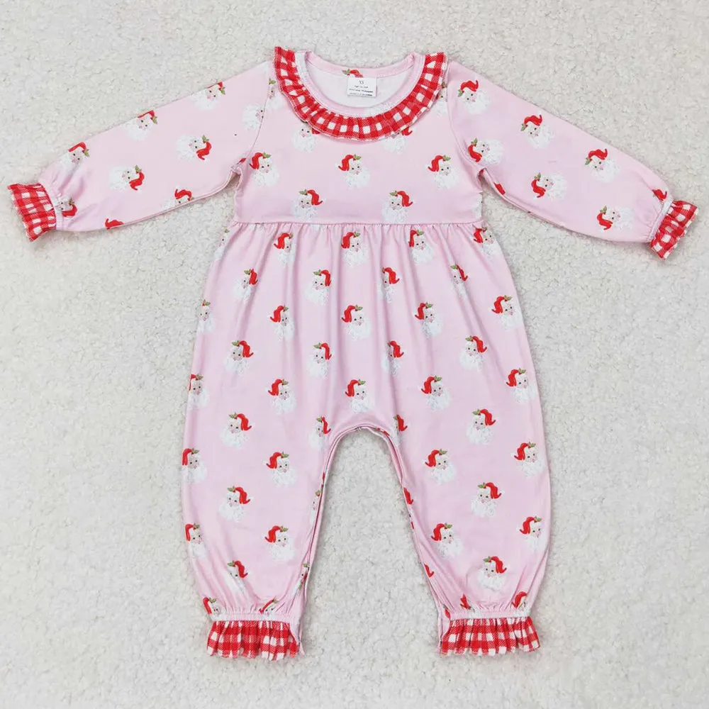 Baby Infant Girls Rompers Christmas Pink Santa Long Sleeve Rompers LR1068