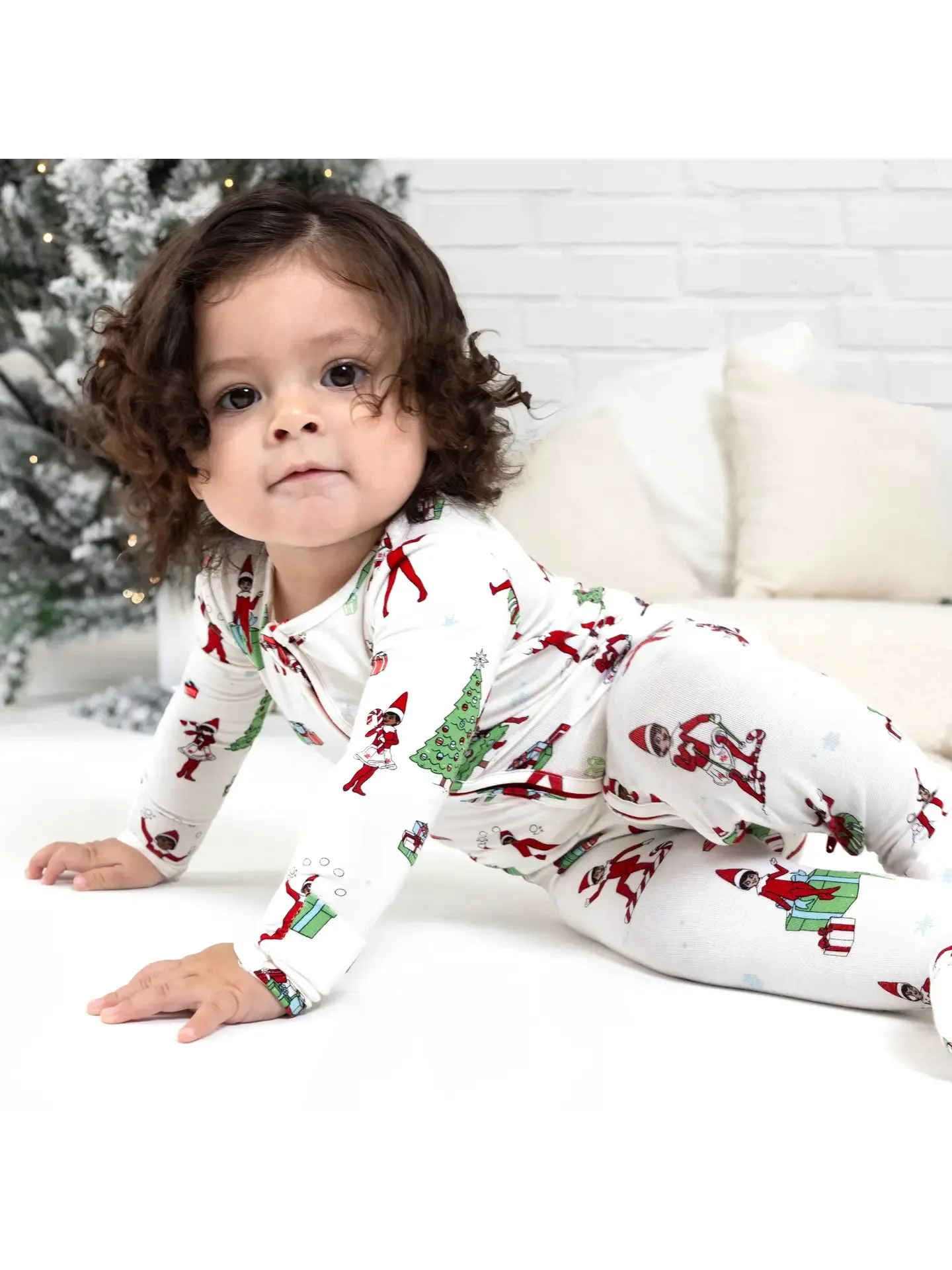 Bellabu Bear x Elf on the Shelf Christmas Holiday Bamboo Kids Convertible Footie Romper