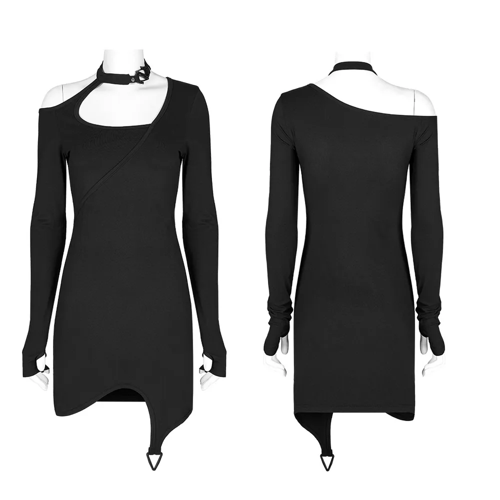 Black Asymmetric Cutout Party Dress with Buckle