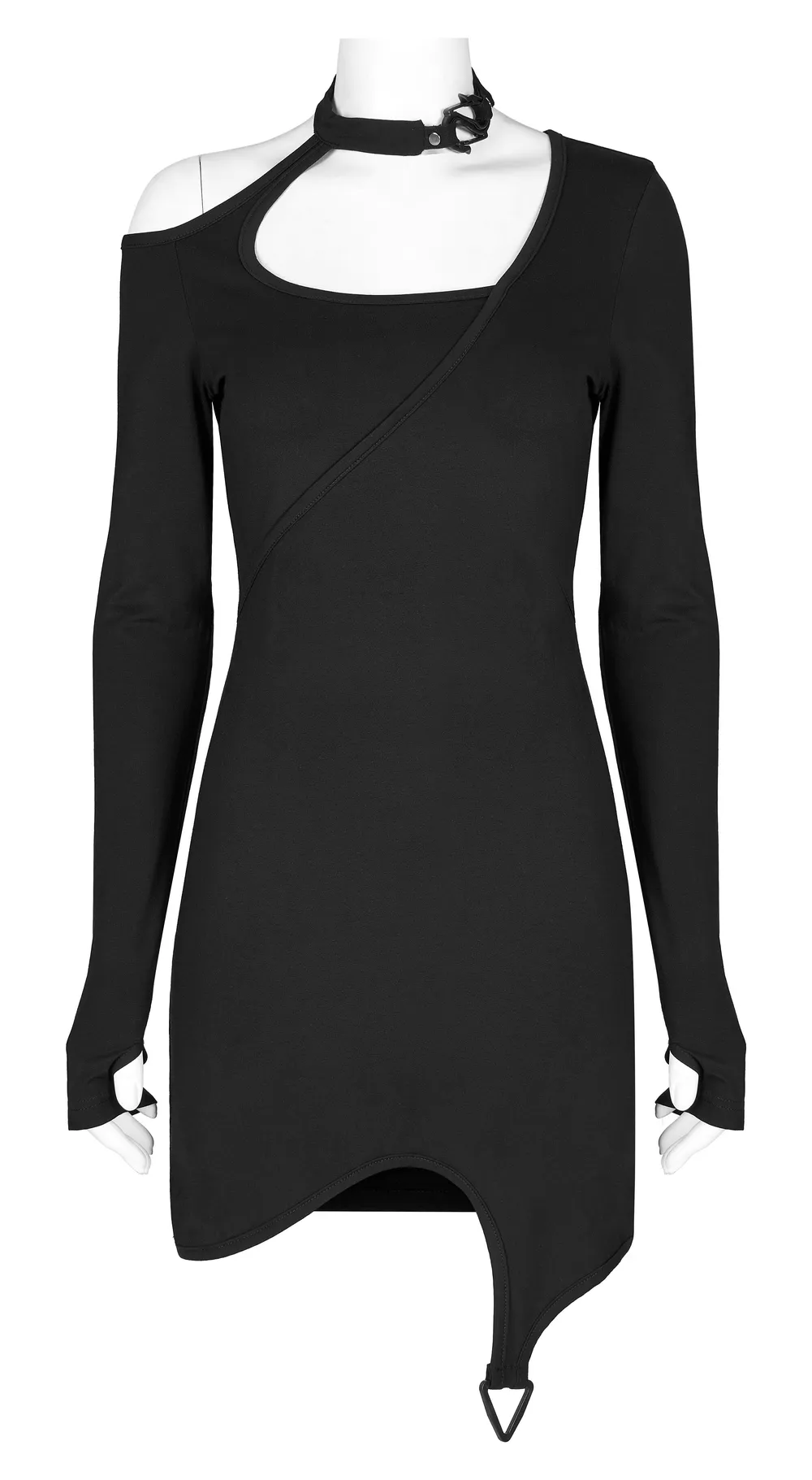 Black Asymmetric Cutout Party Dress with Buckle