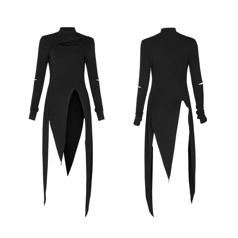 Black Asymmetric Knit Dress with Sleeve Cut-Outs
