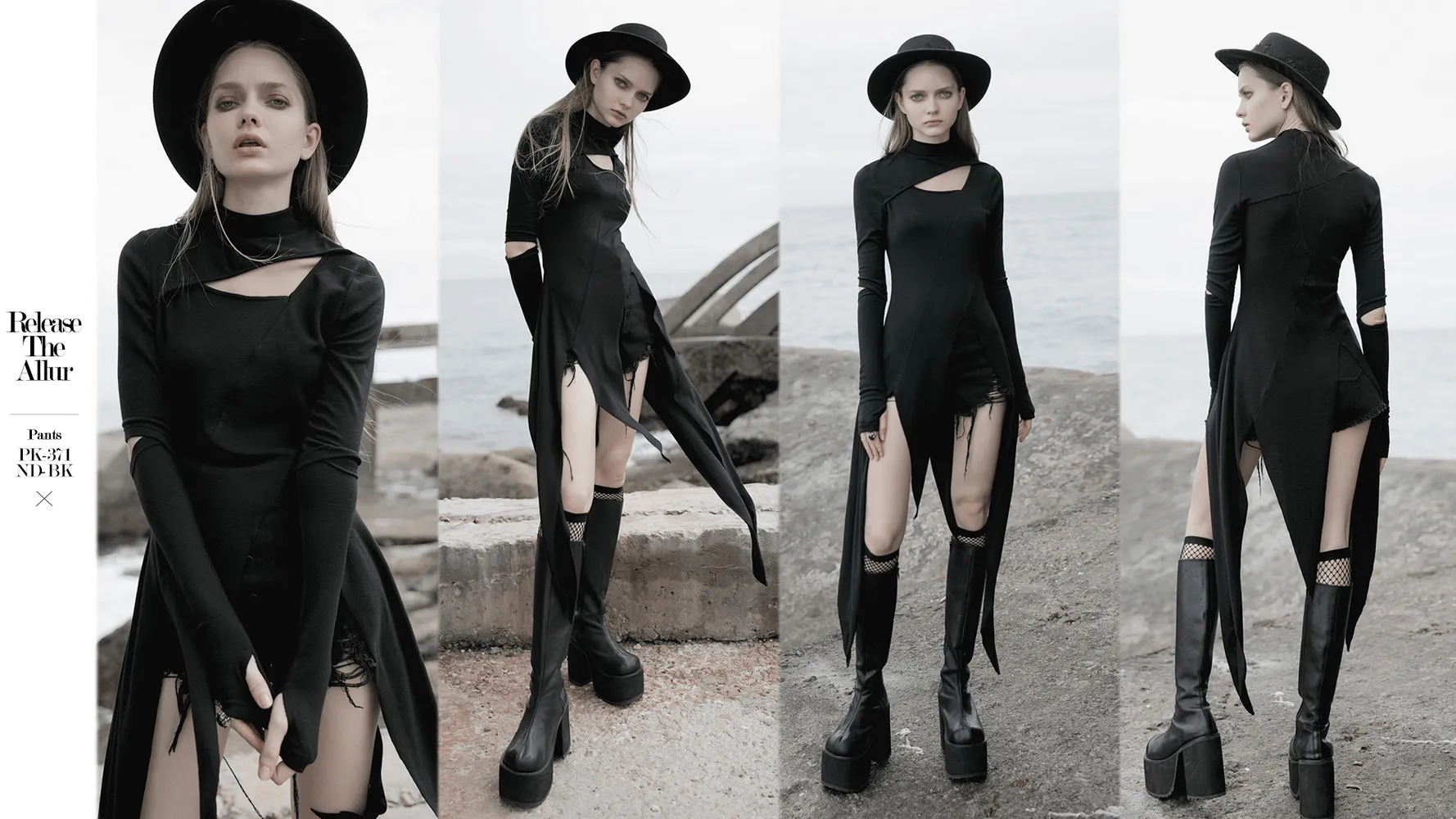 Black Asymmetric Knit Dress with Sleeve Cut-Outs