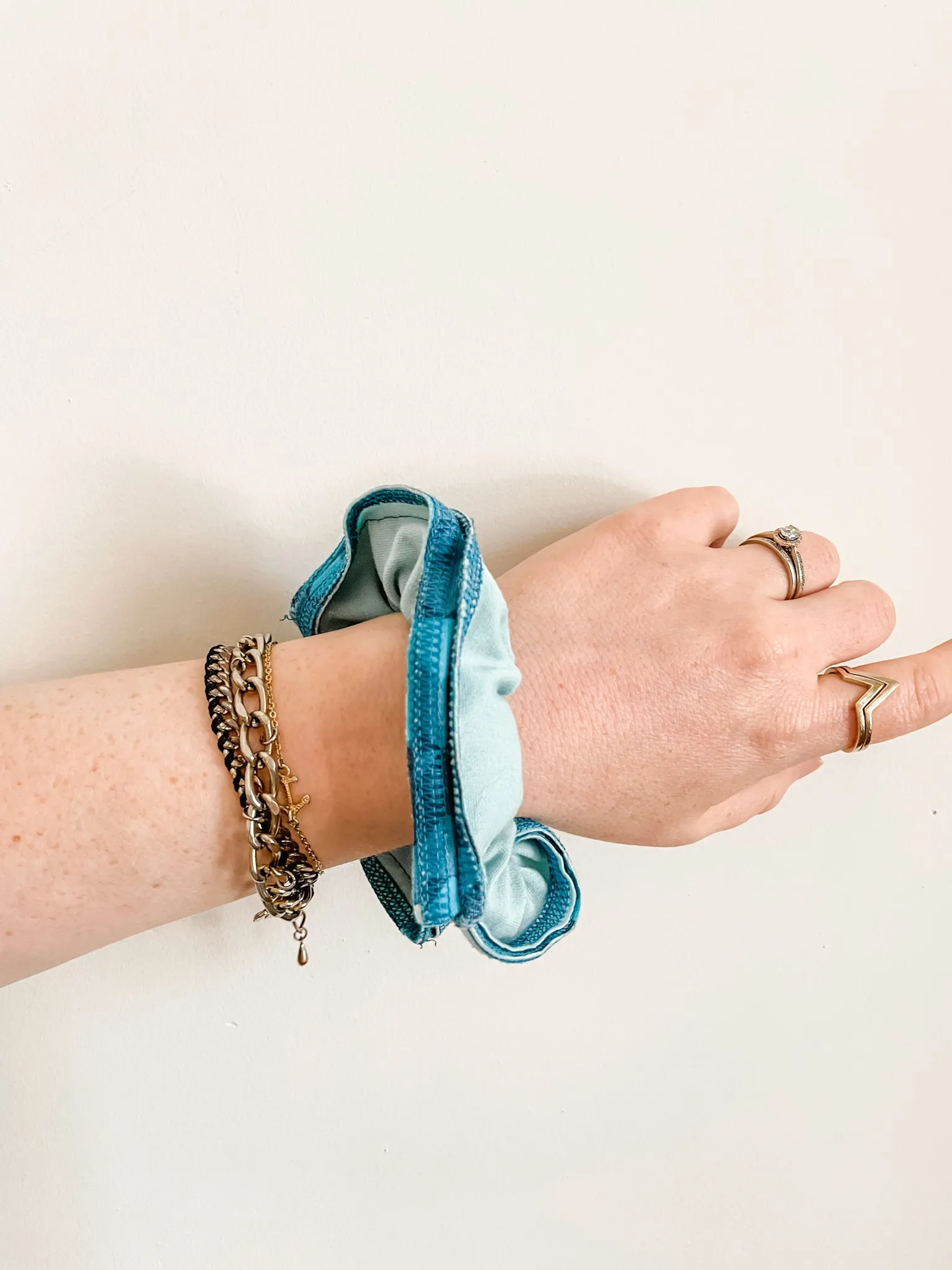 Blue Piped Colourblock Upcycled Scrunchie