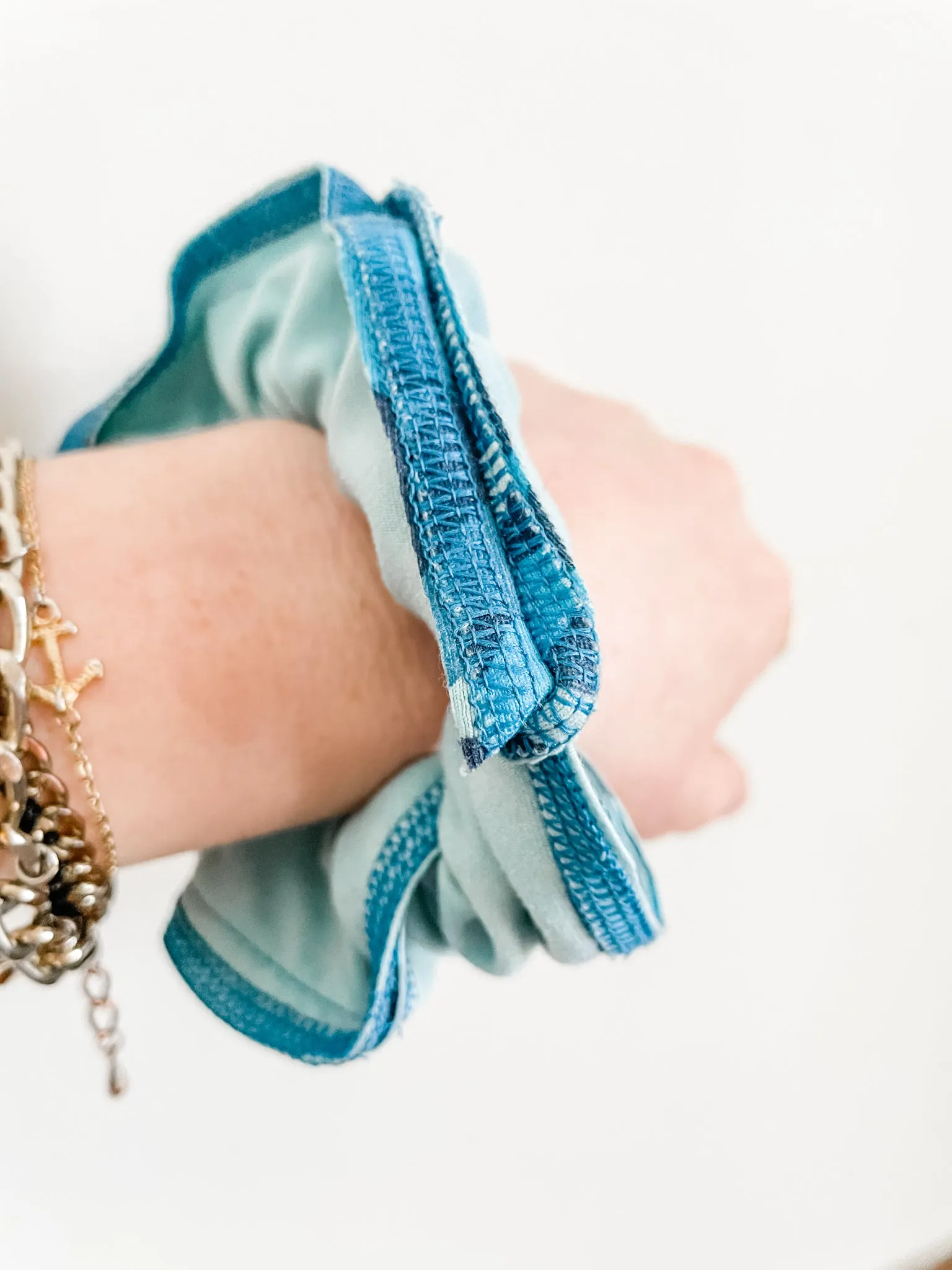Blue Piped Colourblock Upcycled Scrunchie