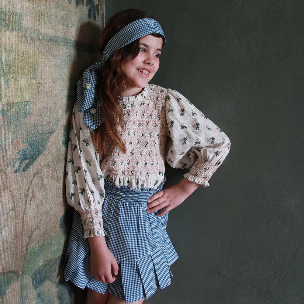 Bonjour Diary :: Pleated Skirt With Tie Scarf Vichy Blue