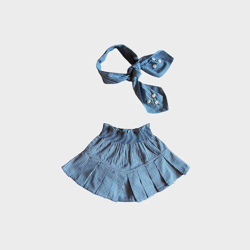 Bonjour Diary :: Pleated Skirt With Tie Scarf Vichy Blue