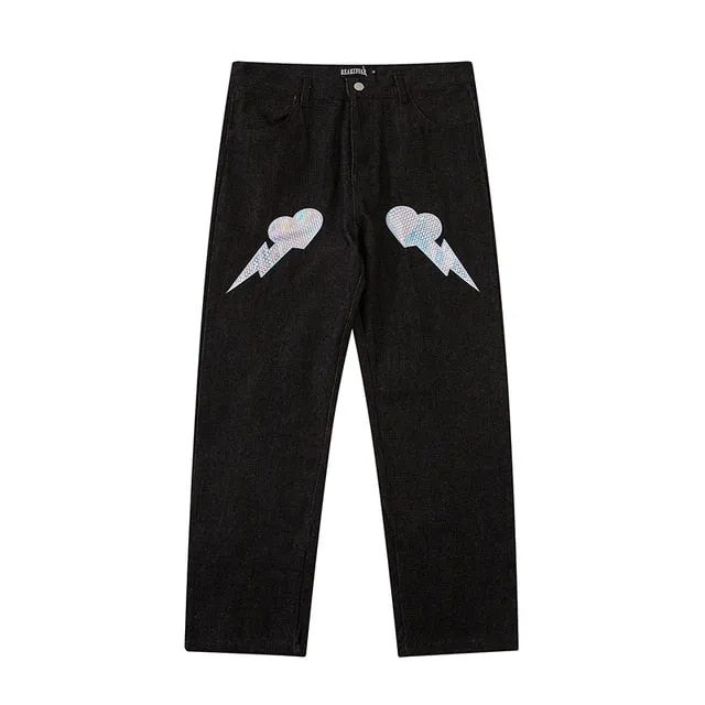 Broken Heart Hologram Loose Jeans