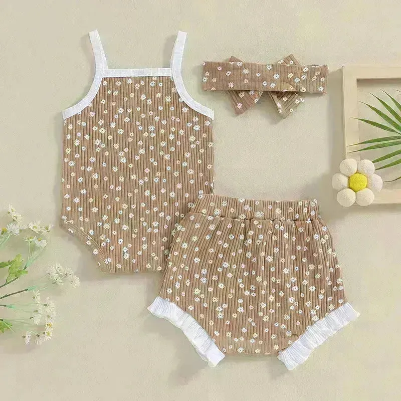 Casual Newborn Baby girl Romper suit with head bowtie headband Two piece for newborn baby girl