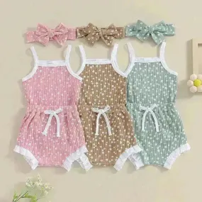 Casual Newborn Baby girl Romper suit with head bowtie headband Two piece for newborn baby girl