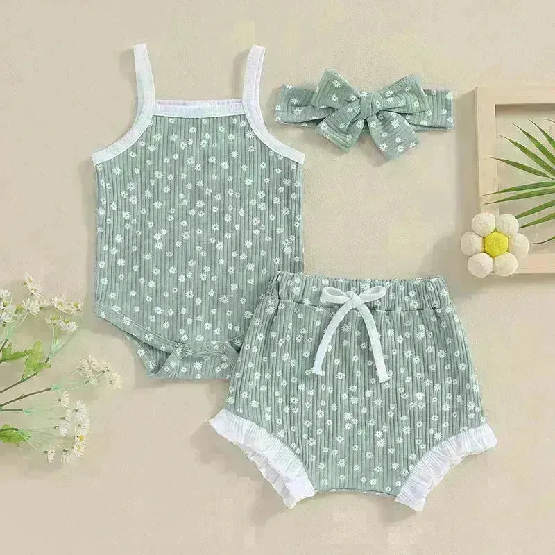 Casual Newborn Baby girl Romper suit with head bowtie headband Two piece for newborn baby girl
