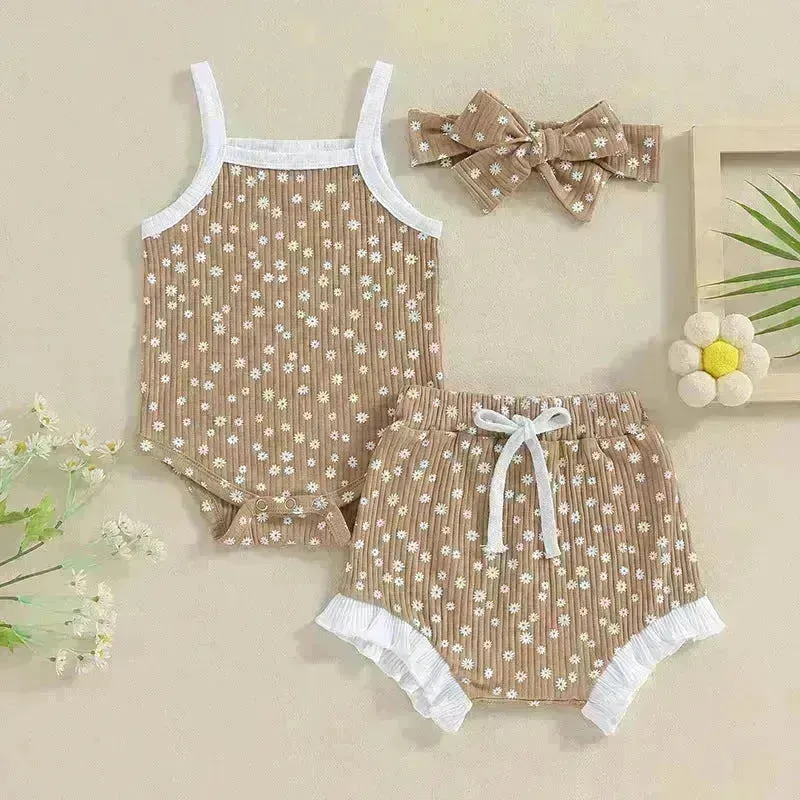 Casual Newborn Baby girl Romper suit with head bowtie headband Two piece for newborn baby girl
