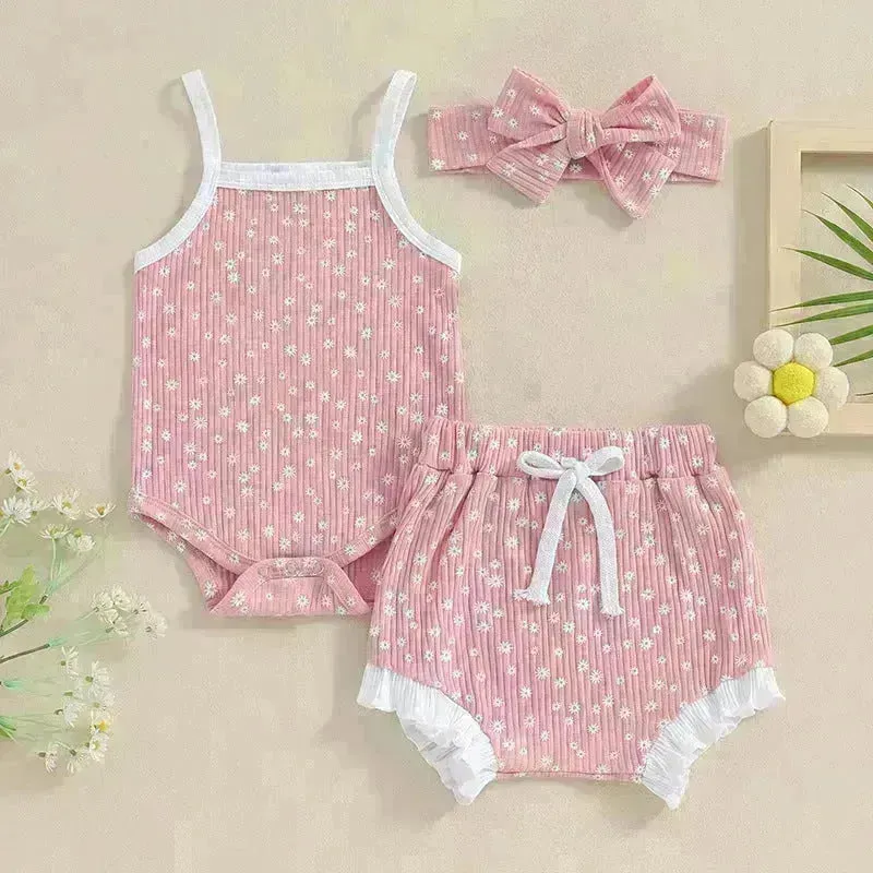 Casual Newborn Baby girl Romper suit with head bowtie headband Two piece for newborn baby girl