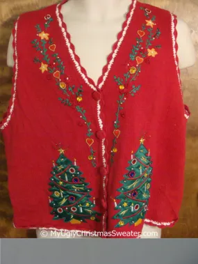 Cheap Red Christmas Sweater Vest with Awful Trees