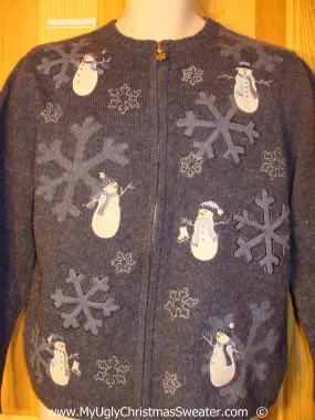 Cheesy Blue Christmas Sweater with Snowmen