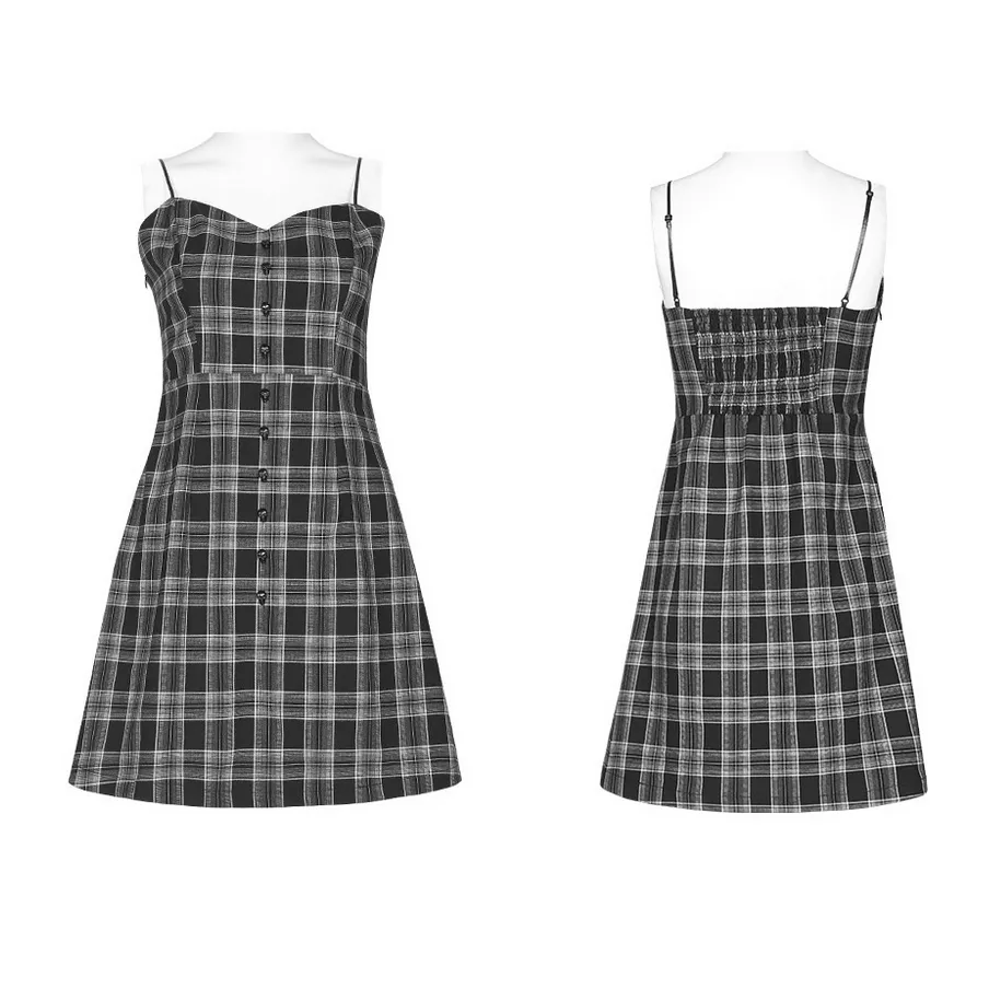 Chic Plaid Button-Front Dress with Thin Straps
