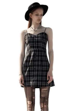 Chic Plaid Button-Front Dress with Thin Straps