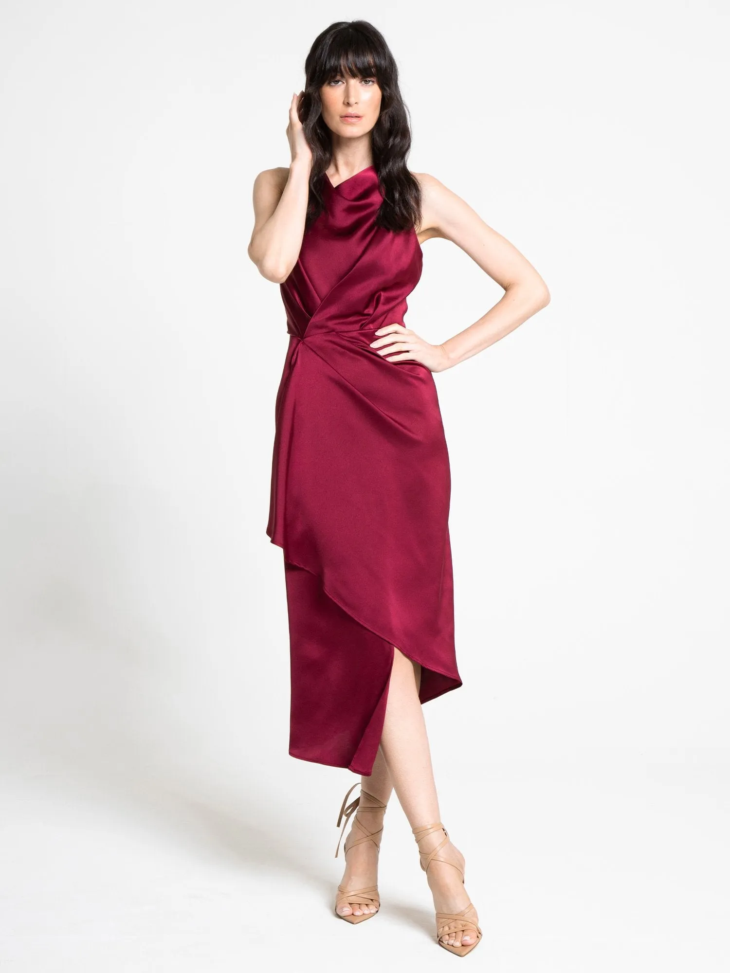 Cowl-Neck Satin Wrap Dress - Lena