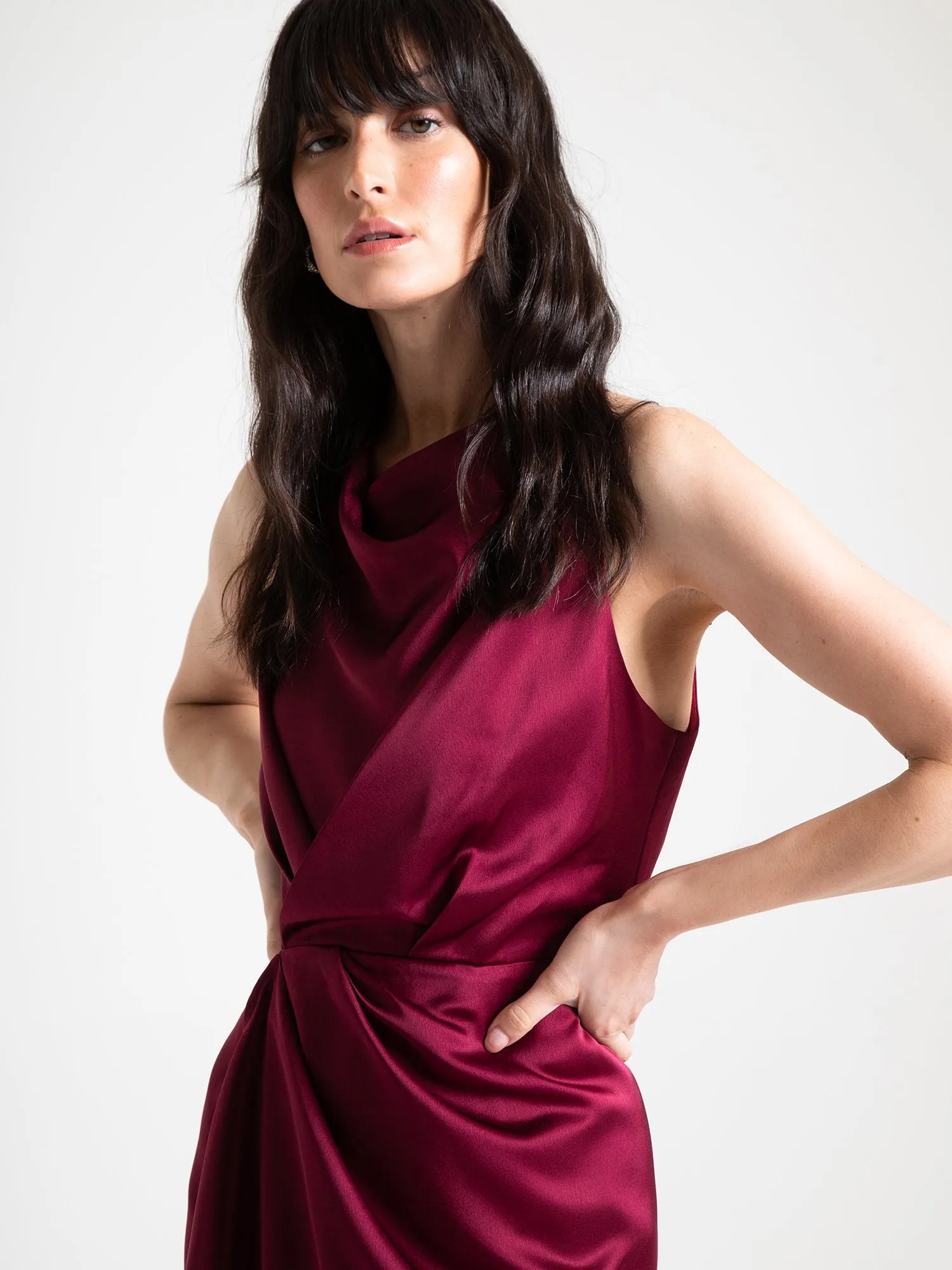 Cowl-Neck Satin Wrap Dress - Lena
