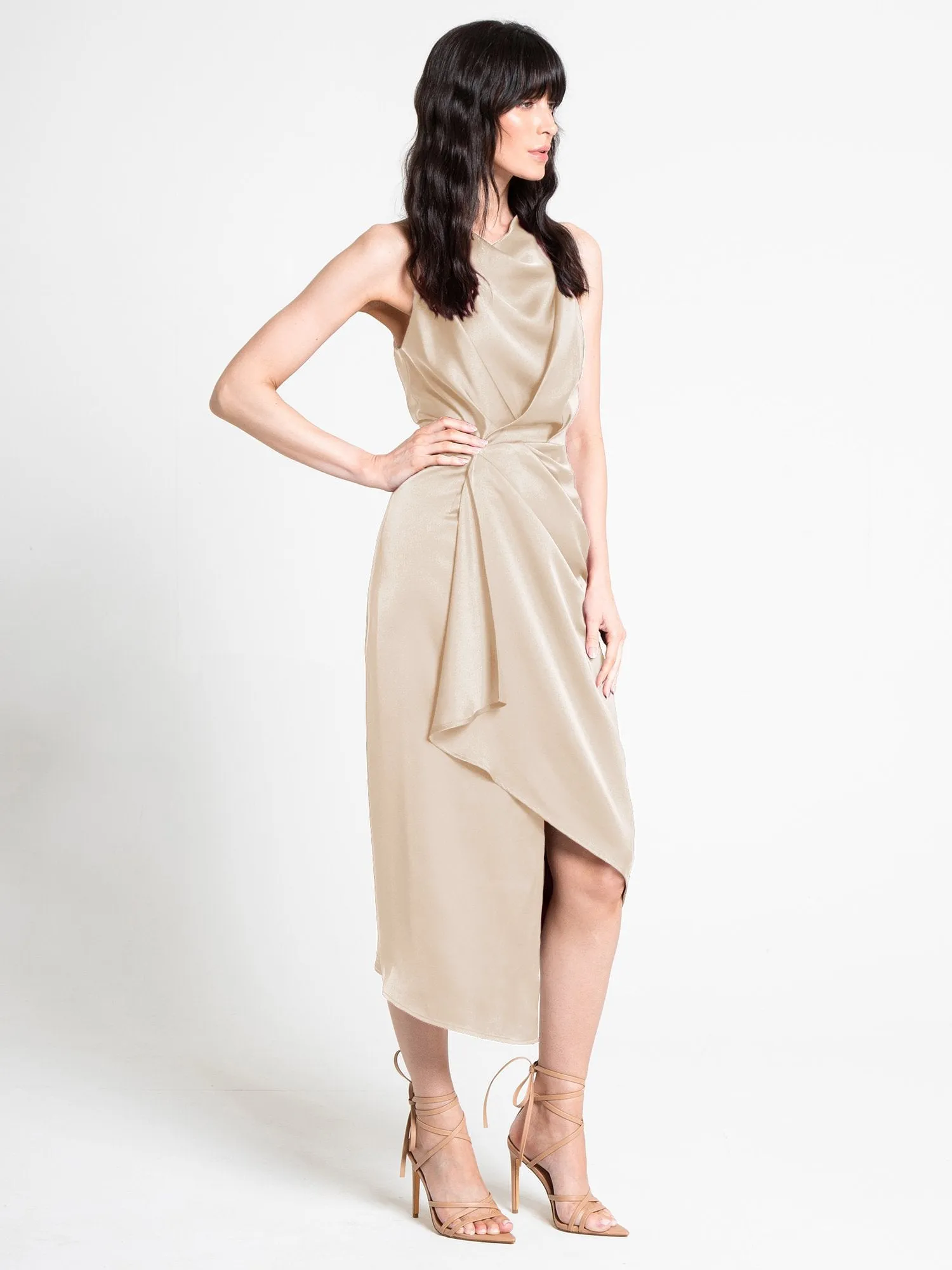 Cowl-Neck Satin Wrap Dress - Lena