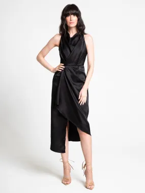 Cowl-Neck Satin Wrap Dress - Lena
