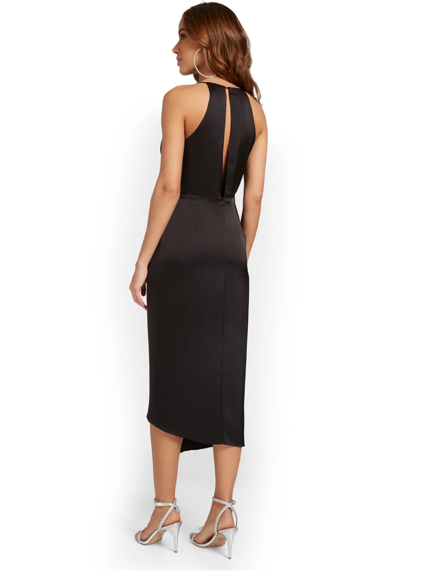 Cowl-Neck Satin Wrap Dress - Lena