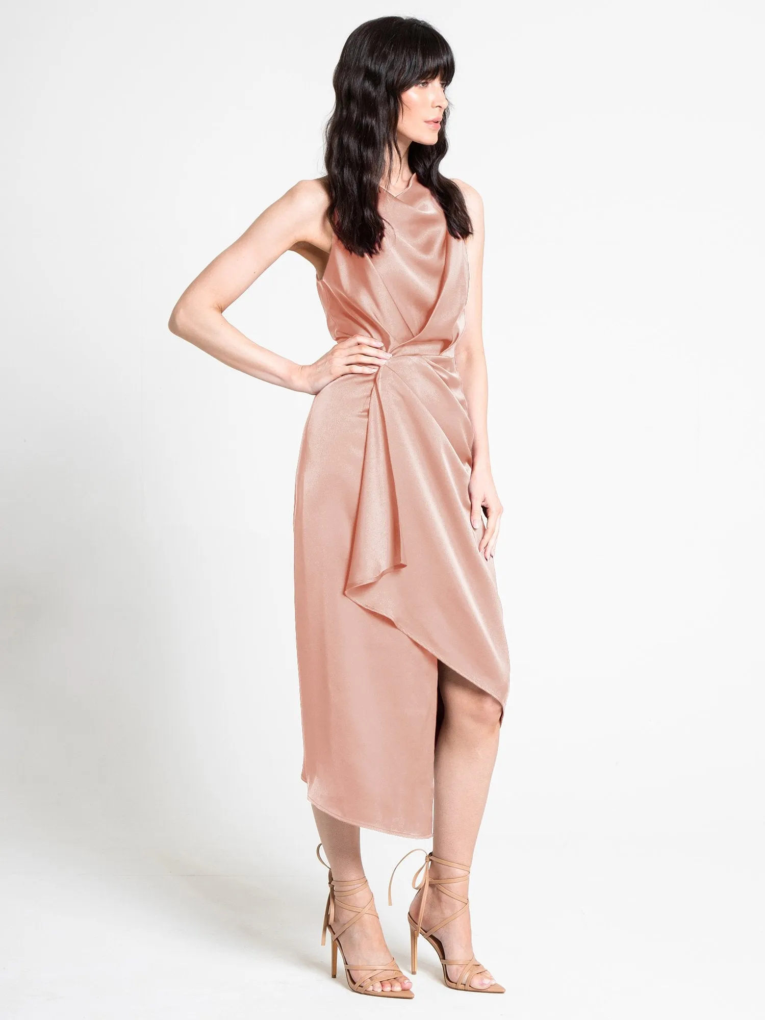 Cowl-Neck Satin Wrap Dress - Lena