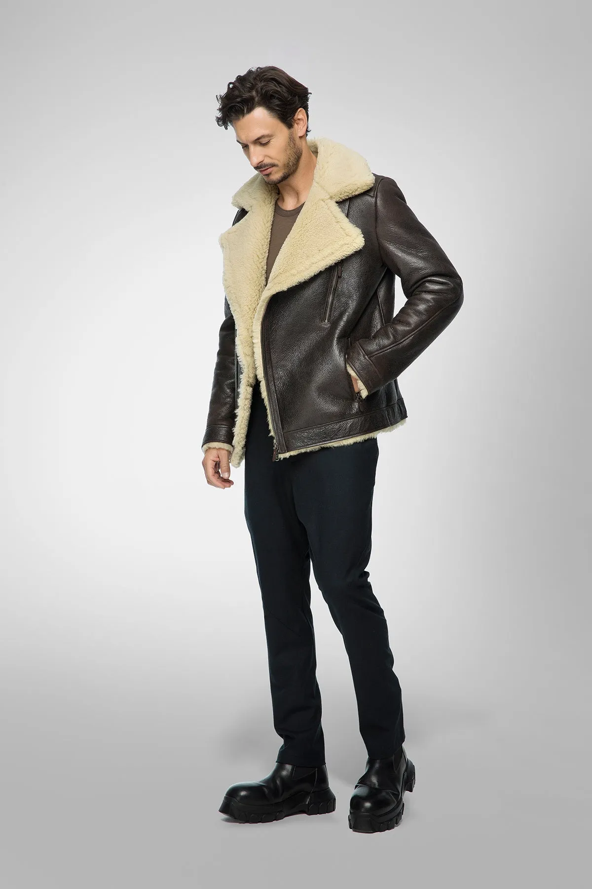 David - Brown Beige Shearling Jacket