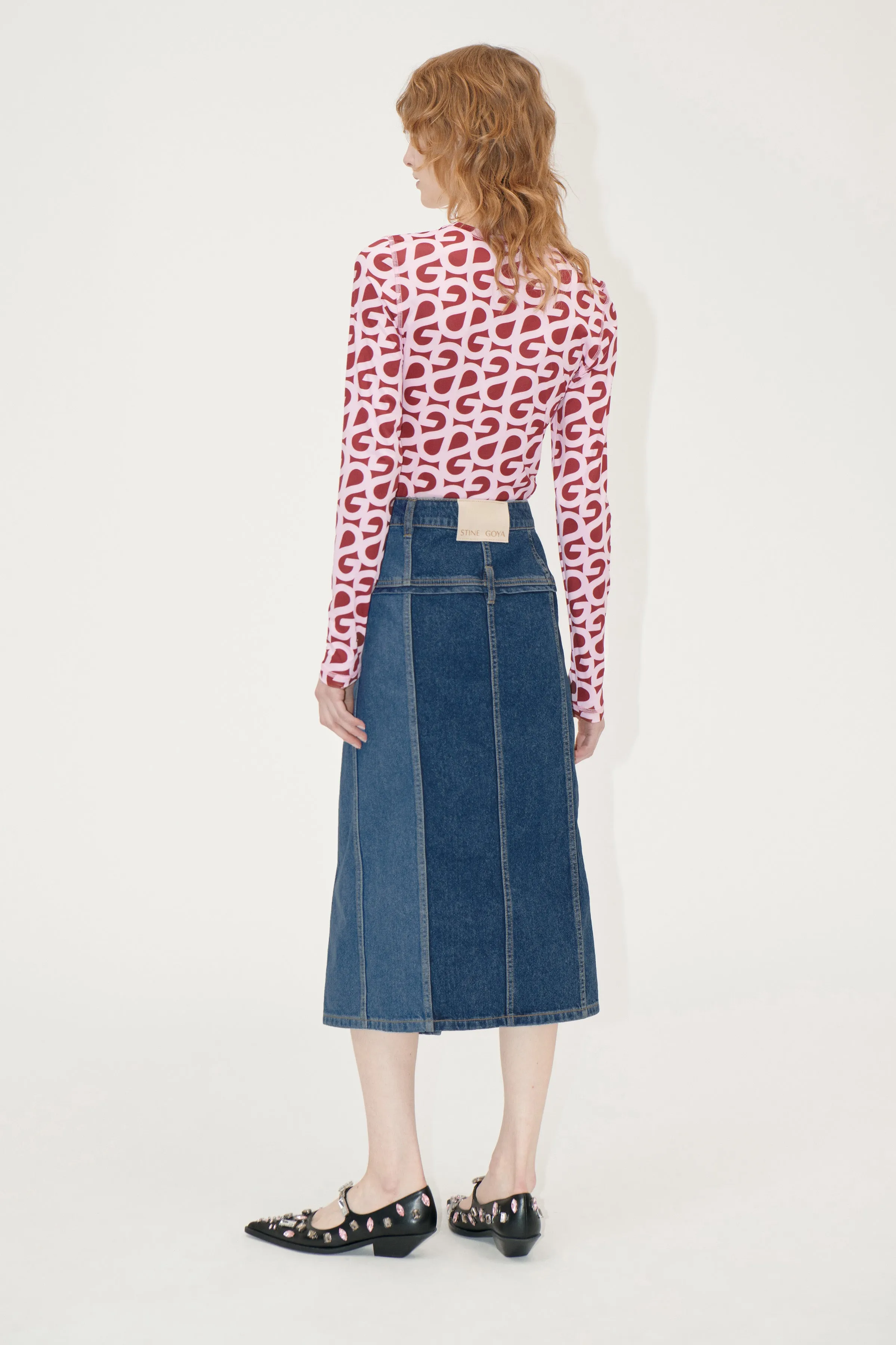 Denim Midi Skirt - Two Tone Denim
