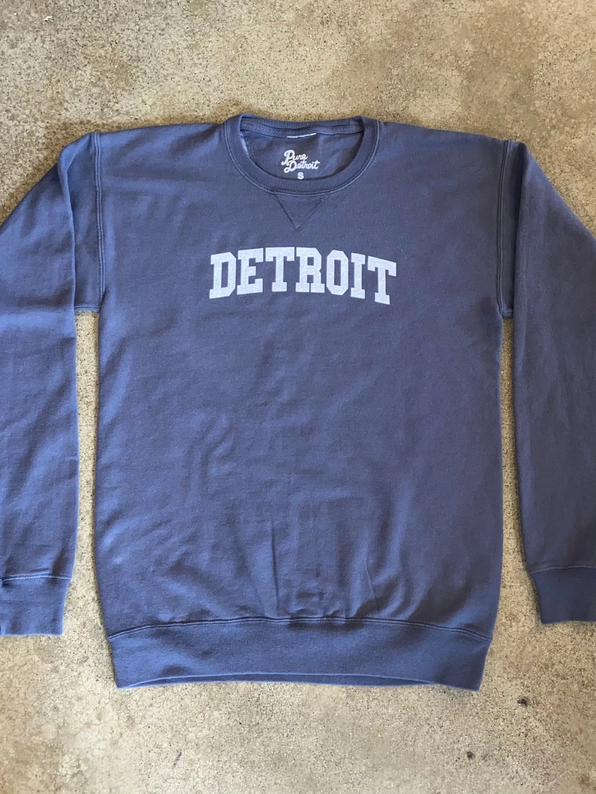 Detroit Collegiate Arch Garment Dyed Pullover / White   Anchor Slate/ Unisex