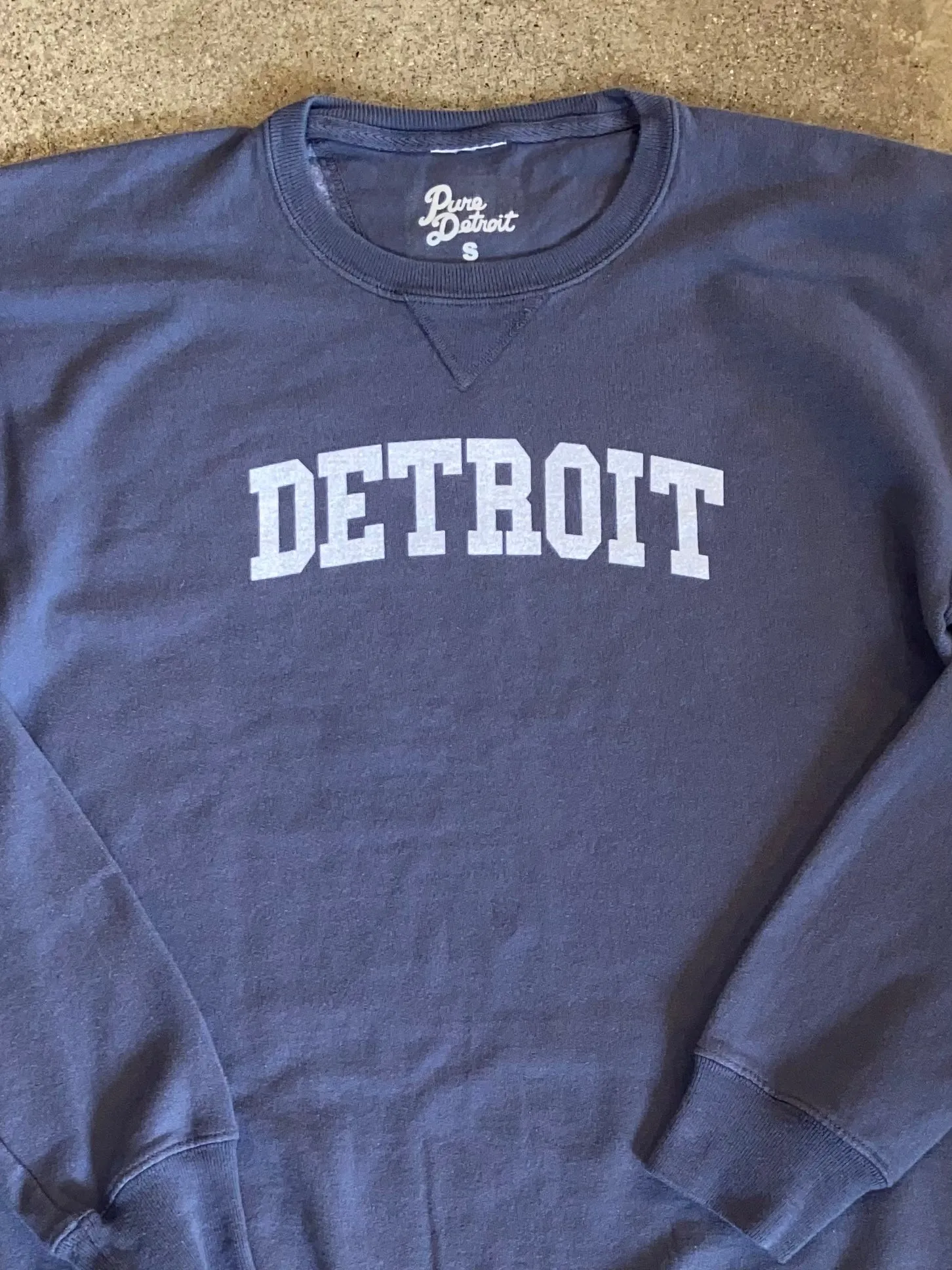 Detroit Collegiate Arch Garment Dyed Pullover / White   Anchor Slate/ Unisex
