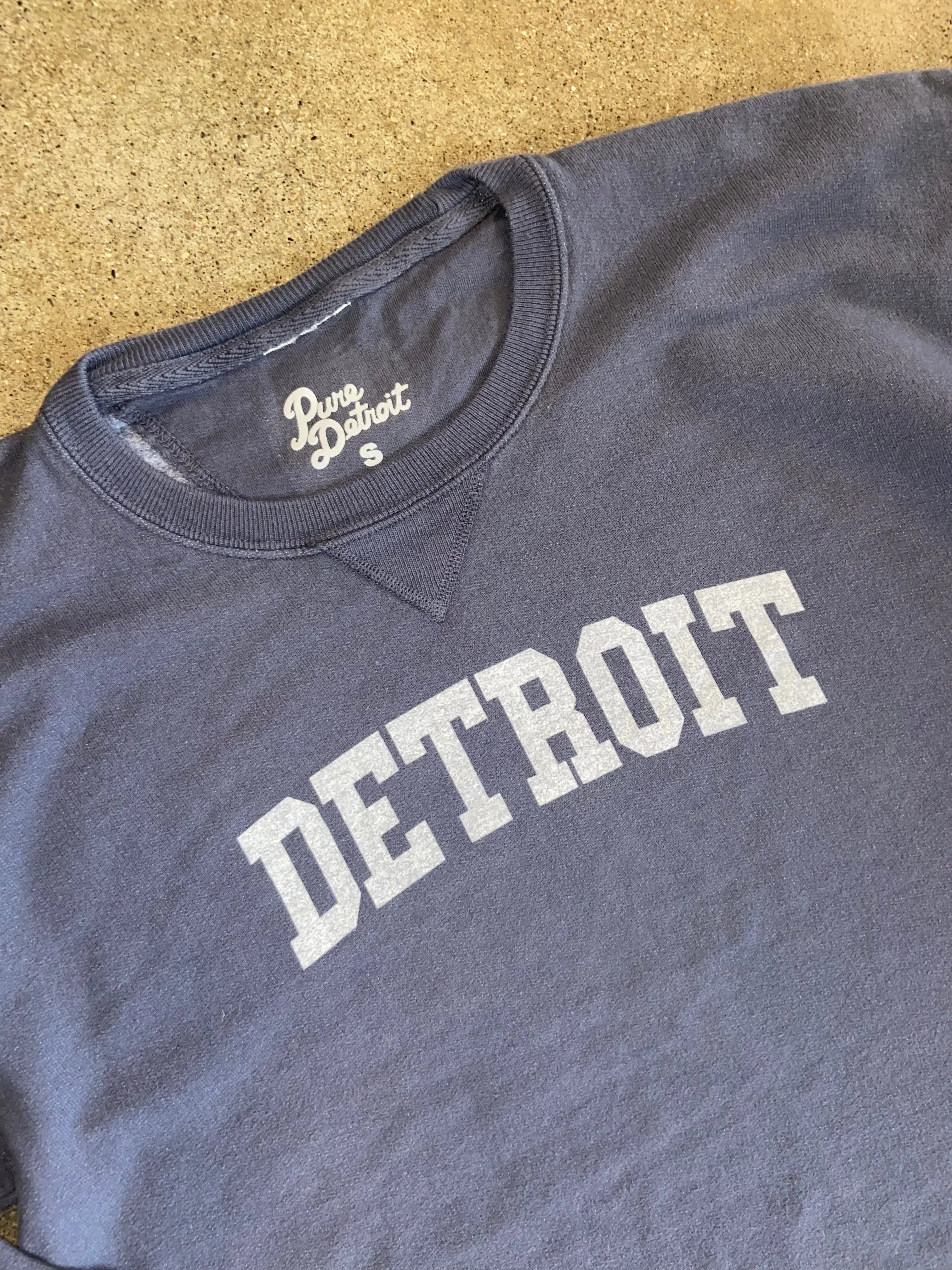 Detroit Collegiate Arch Garment Dyed Pullover / White   Anchor Slate/ Unisex