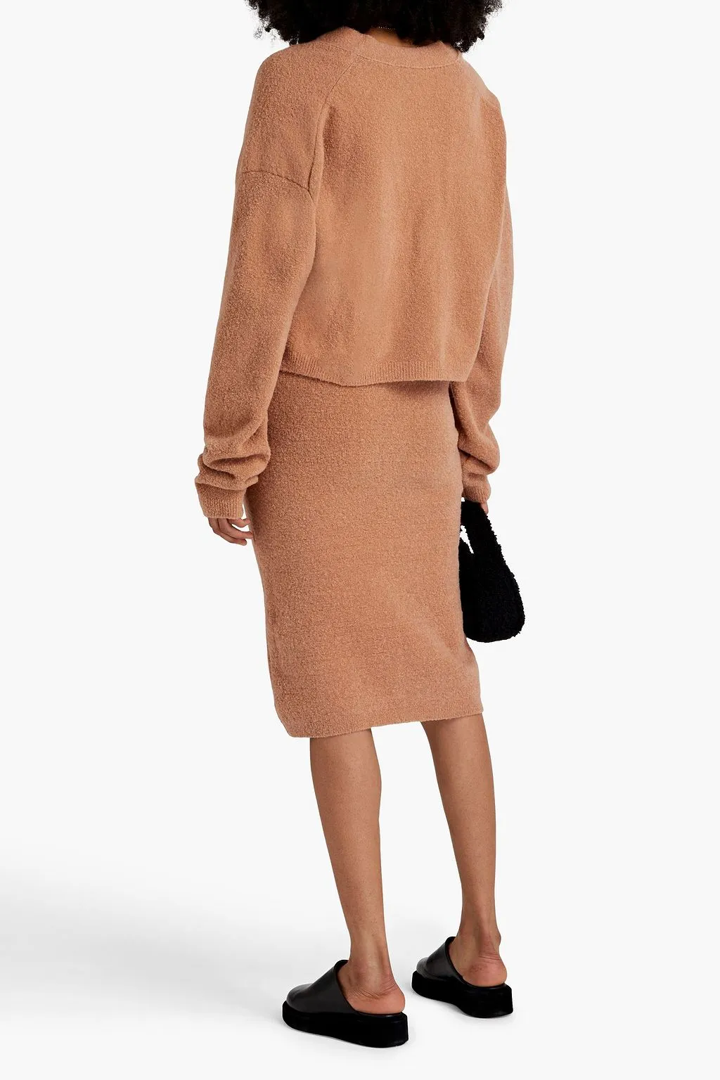 Esah skirt in merino wool blend with brushed bouclé knit NANUSHKA, camel
