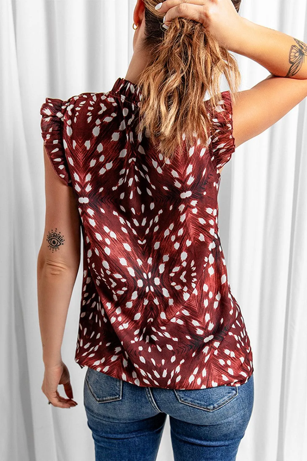 Floral Printed Cap Sleeve Flutter Summer Tank Top for Women