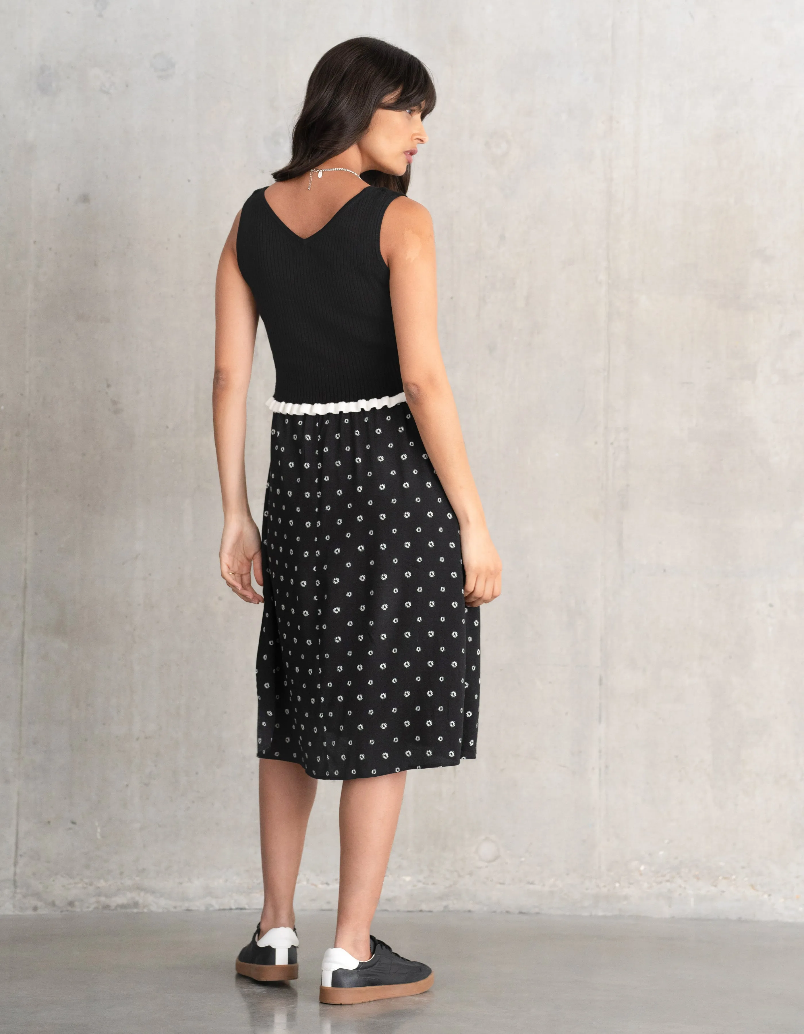 Frill Knit Maternity   Nursing Vest Top with Woven Skirt