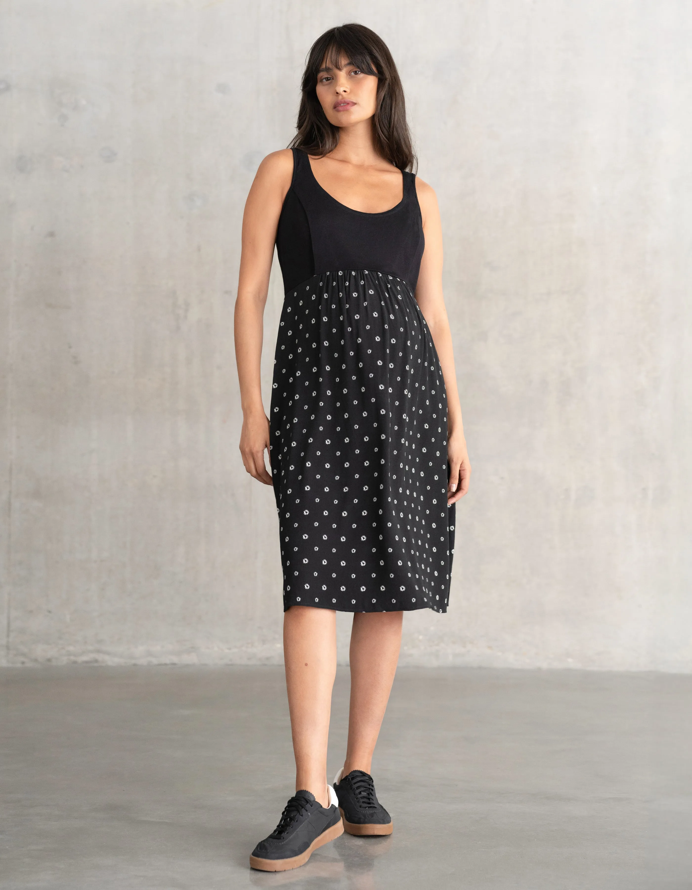Frill Knit Maternity   Nursing Vest Top with Woven Skirt