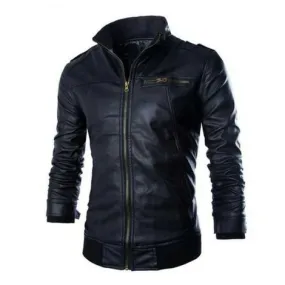 Genuine Leather Jacket with Blackn Collar and HEM