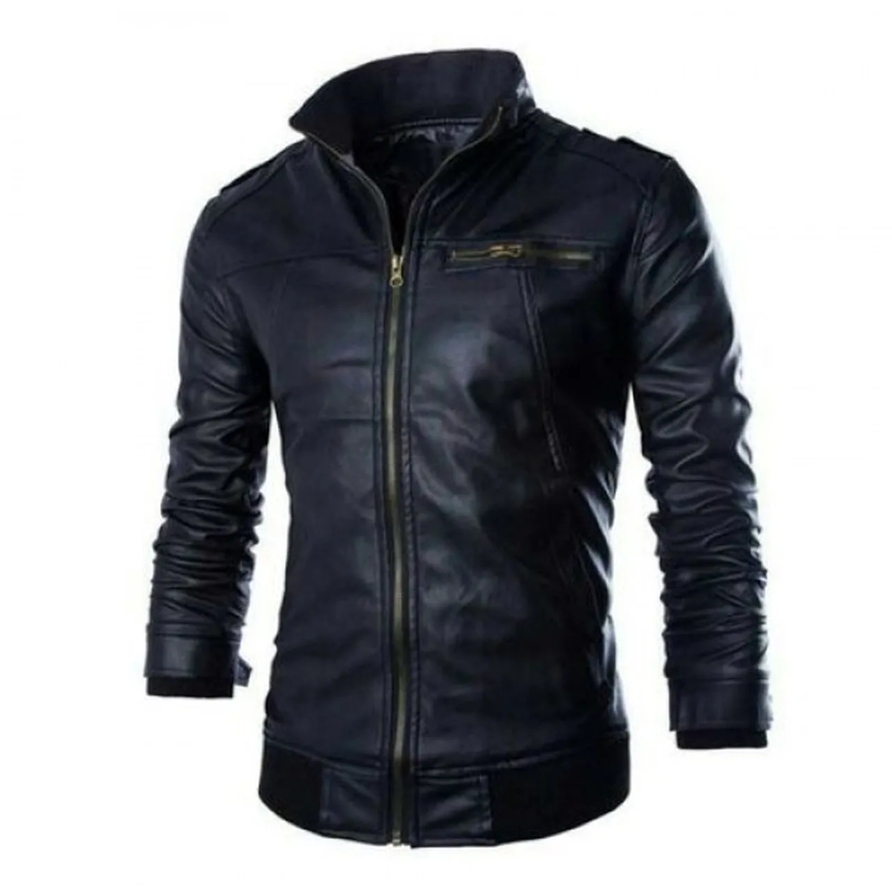 Genuine Leather Jacket with Blackn Collar and HEM