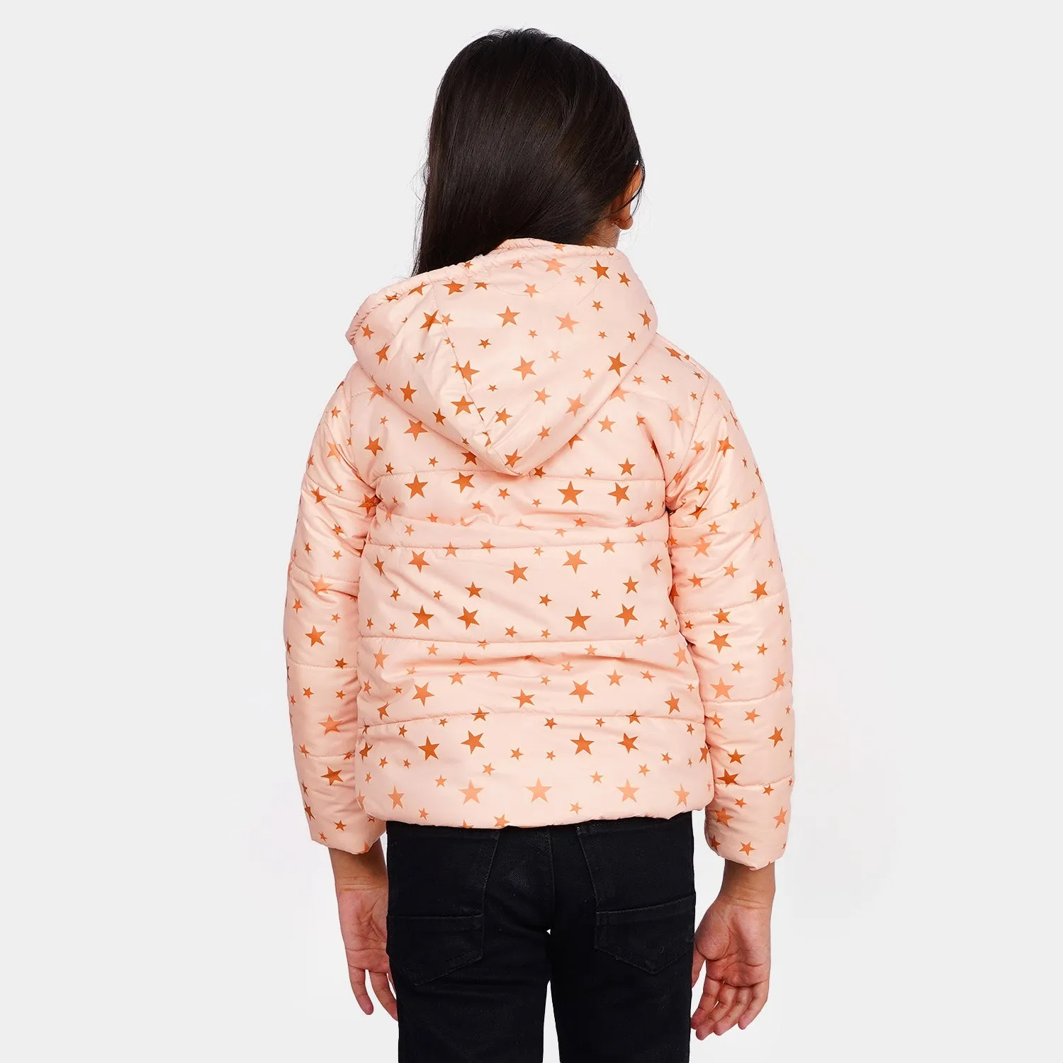 Girls Quilted Jacket Golden Star - Light Peach