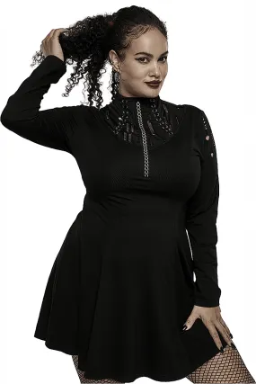 Gothic Skater Dress with Mesh Accents and Chain Print