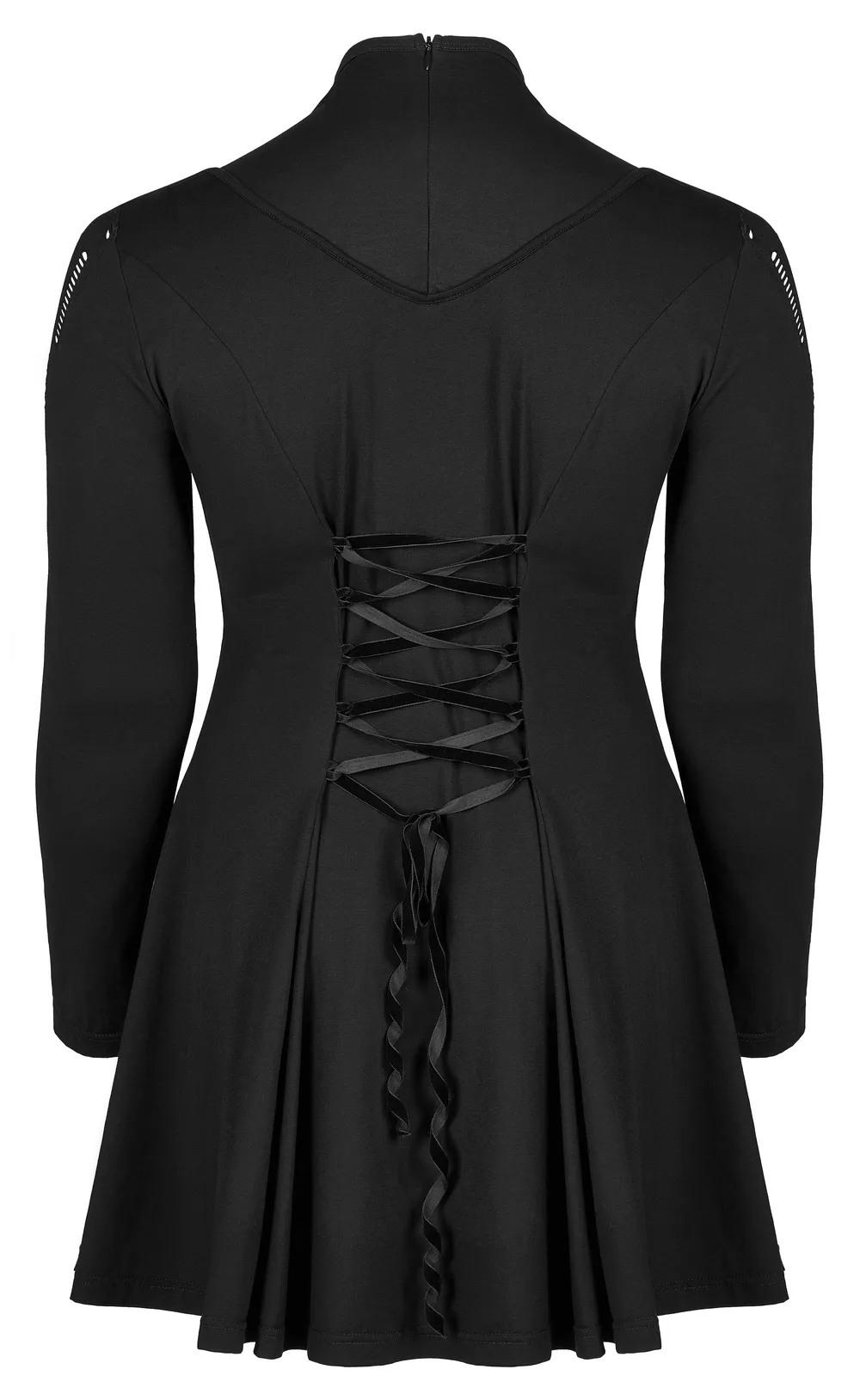 Gothic Skater Dress with Mesh Accents and Chain Print