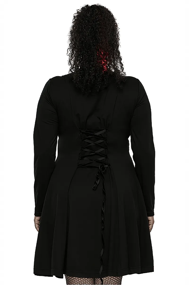 Gothic Skater Dress with Mesh Accents and Chain Print
