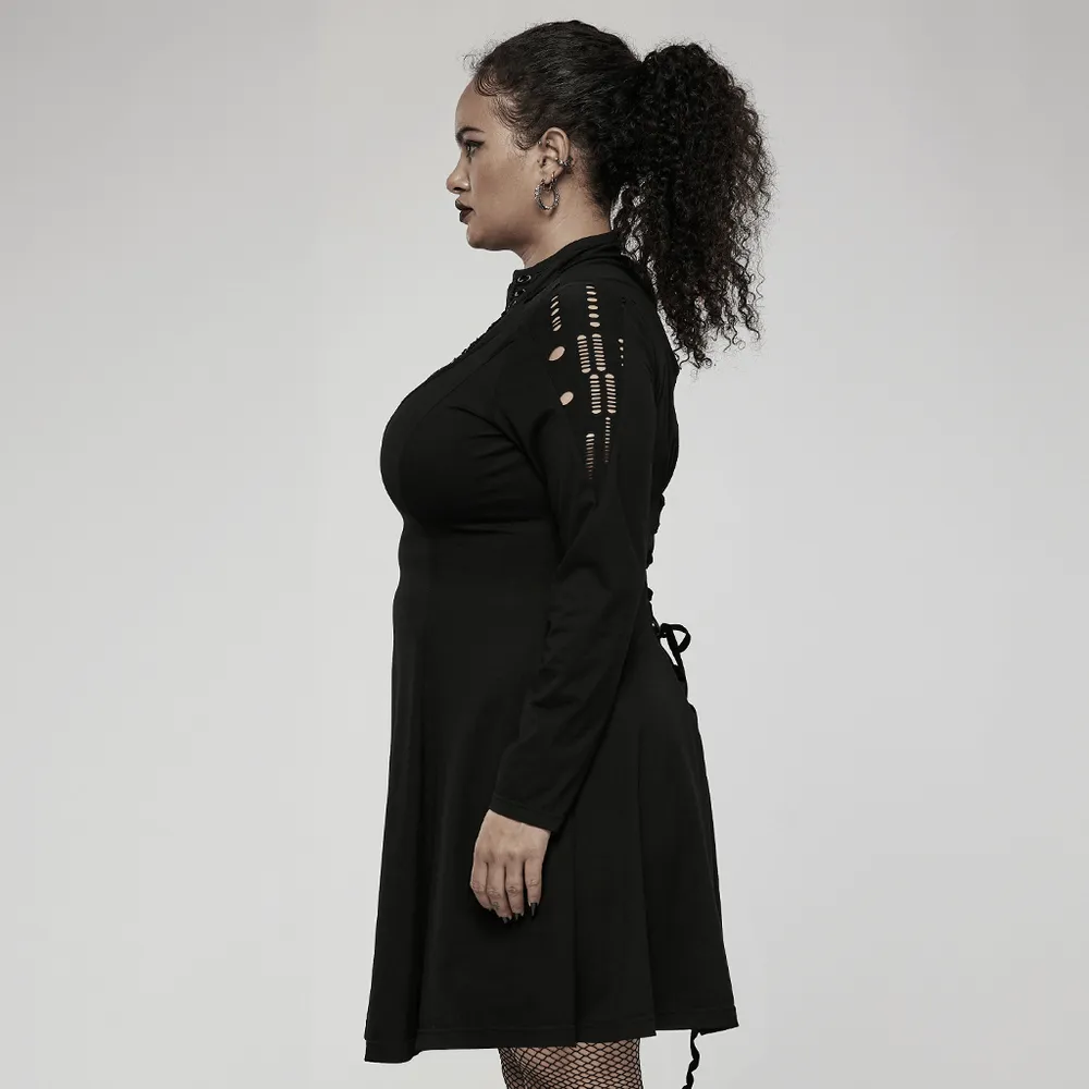 Gothic Skater Dress with Mesh Accents and Chain Print