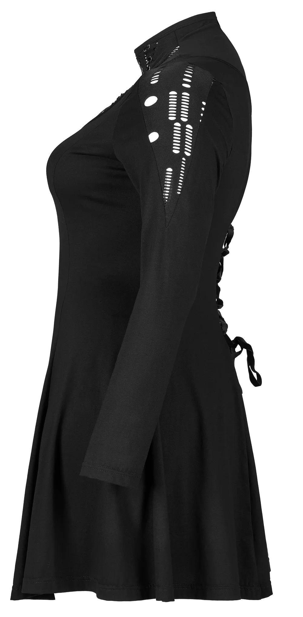 Gothic Skater Dress with Mesh Accents and Chain Print