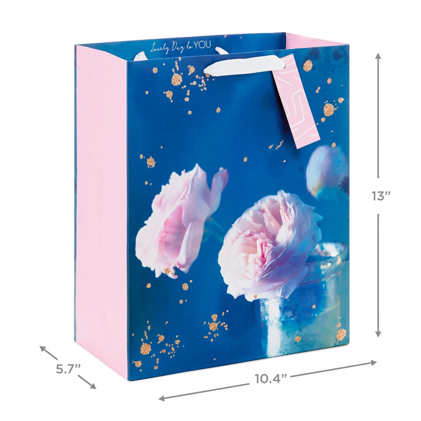 Hallmark 13'' Pink Peonies on Blue Large Gift Bag