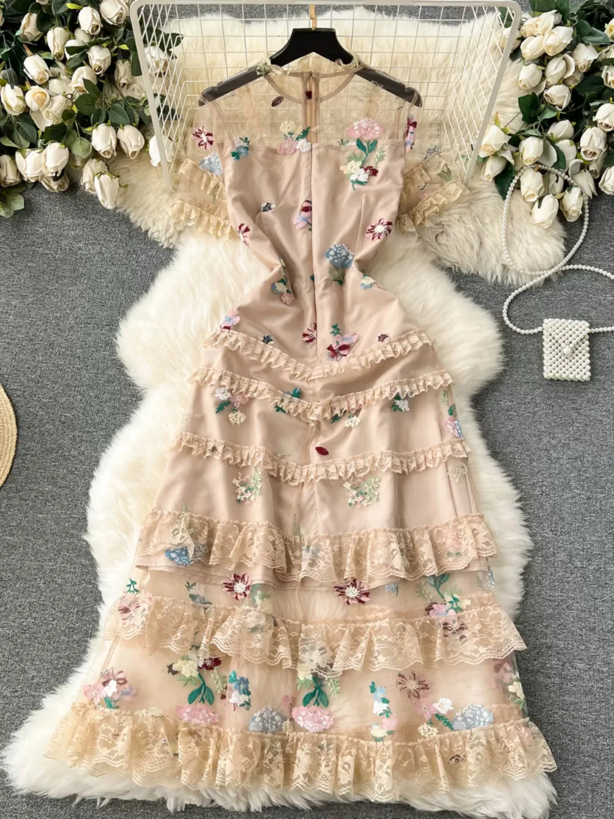 Heirloom Floral Tiered Lace Dress