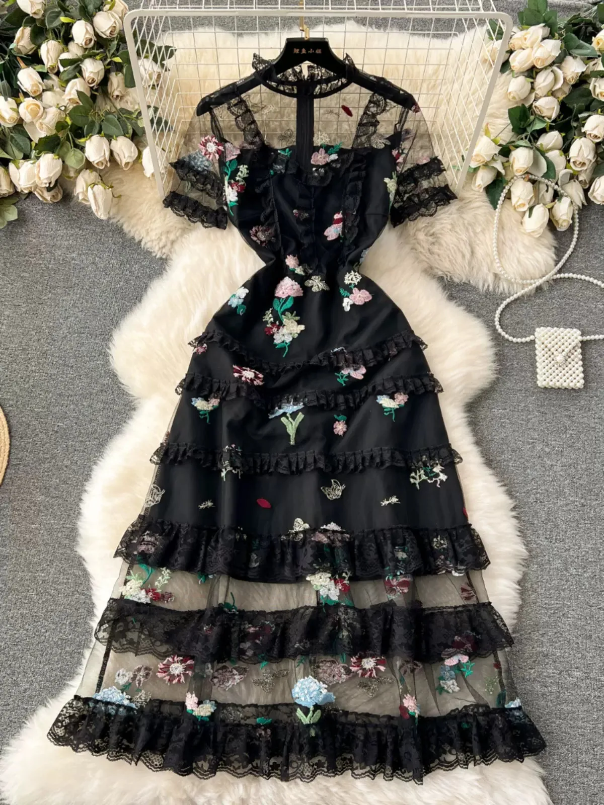Heirloom Floral Tiered Lace Dress