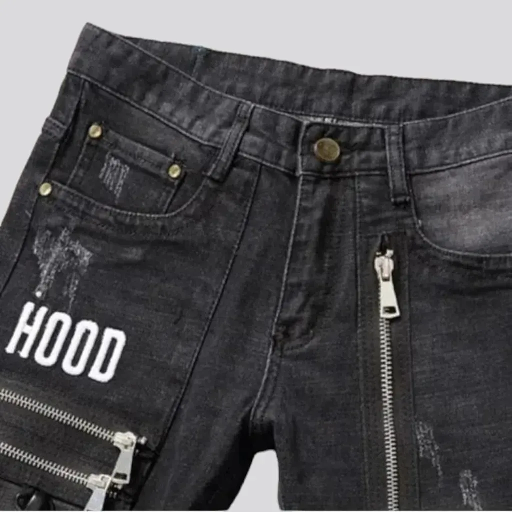 Inscribed men's patchwork jeans